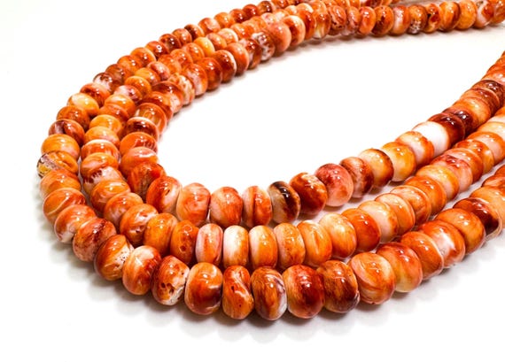 Orange Spiny Oyster Shell Beads: 10mm Polished Rondelle Strand, Boho Jewelry Native American Gemstone - PG265D