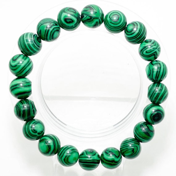 Malachite Dyed Green Smooth Round Gemstone Beads 6mm 8mm 10mm Stretch Elastic Cord Bracelet Accessories PGB120