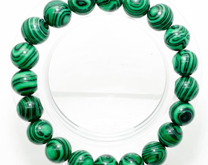 Malachite Dyed Green Smooth Round Gemstone Beads 6mm 8mm 10mm Stretch Elastic Cord Bracelet Accessories PGB120