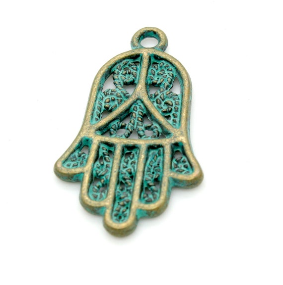 Antiqued Patina Green Bronze Charm Beads Pendant Earing 24mm x 14mm x 2mm - Old Fashion Bell