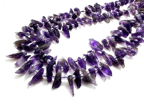 Raw Amethyst Stick Beads: Purple Gemstone Spikes for Jewelry Making