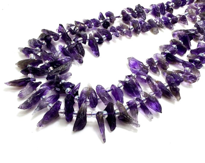 Natural Amethyst beads, Raw Amethyst Purple Nugget Stick Spike Irregular Chips Teeth Natural Gemstone Bead Beads - PGS54
