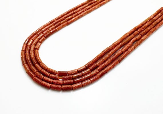 Gold Sandstone Tube Beads 4x2mm | Goldstone Heishi Tube Beads | Sparkly Brown Gold Beads | 15” Strand Jewelry Making Supplies - RD08