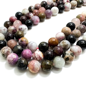 Rainbow Tourmaline Beads, Natural Watermelon Tourmaline Smooth Polished Round Gemstone Beads (4mm 6mm 7mm 8mm 10mm 12mm) - PG19