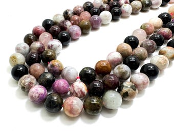 Rainbow Tourmaline Beads, Natural Watermelon Tourmaline Smooth Polished Round Gemstone Beads (4mm 6mm 7mm 8mm 10mm 12mm) - PG19