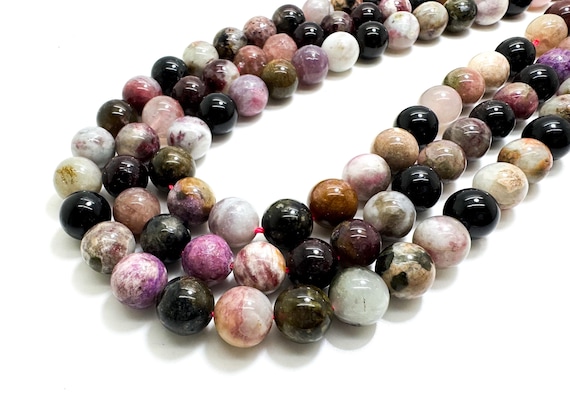 Rainbow Tourmaline Beads, Natural Watermelon Tourmaline Smooth Polished Round Gemstone Beads (4mm 6mm 7mm 8mm 10mm 12mm) - PG19