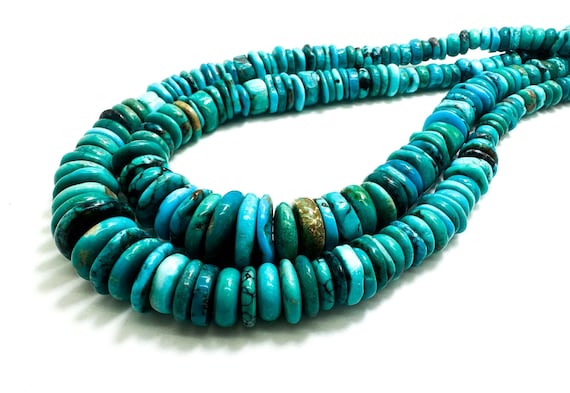Natural Blue Arizona Turquoise, Genuine AAA Turquoise Smooth Flat Rondelle Nugget Gemstone Beads (Assorted Size) - PGS392