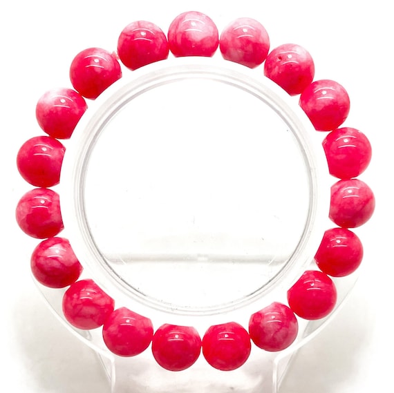 Pink Agate Bracelet, Agate Smooth Round 6mm 8mm 10mm Gemstone Beads Beaded Handmade Stretch Bracelet - PGB96B