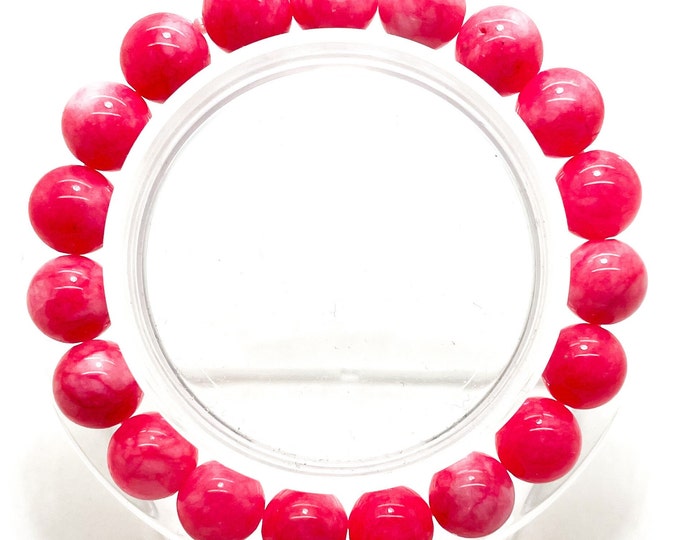 Pink Agate Bracelet, Agate Smooth Round 6mm 8mm 10mm Gemstone Beads Beaded Handmade Stretch Bracelet - PGB96B