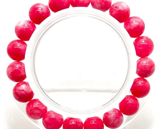 Pink Agate Bracelet, Agate Smooth Round 6mm 8mm 10mm Gemstone Beads Beaded Handmade Stretch Bracelet - PGB96B