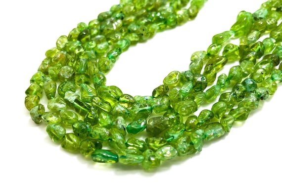 Natural Peridot Beads, Green Peridot Rough Polished Nugget Chips Pebble Gemstone Bead - PG61B