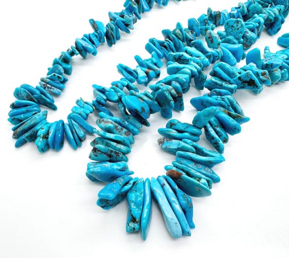 Natural Blue Arizona Kingman Turquoise Graduated Stick Thick Slice Beads Flat Teeth Gemstone Statement Jewelry Supplies PGS371TQ0105