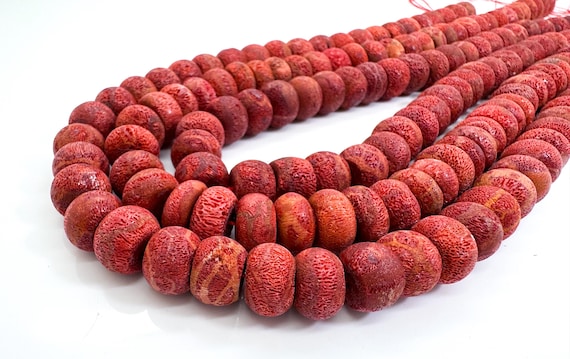 Natural Sponge Coral Beads • Genuine 12mm Polished Rondelle • Vibrant Red Enhanced Coral Gemstone for Artisan Jewelry Supply - RC3