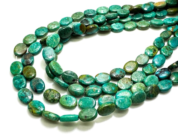Natural Genuine Blue Turquoise Flat Oval Polished Smooth Gemstone Beads - PGS391C