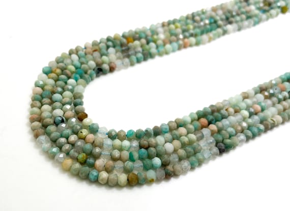 Blue Green Amazonite Hard Cut Faceted Rondelle Natural Gemstone Loose Beads 3mm x 4mm - RDF35B