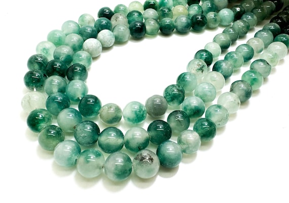 Cloudy White Green Agate Smooth Polished Round 8mm Gemstone Jewelry Making Beads - RN198M