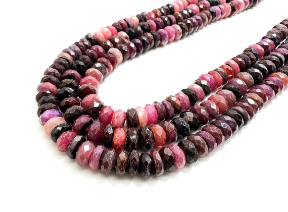 Faceted Rondelle Red Ruby Gemstone Beads - 15.5" Strand