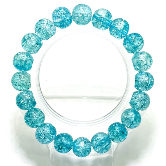 Crackle Quartz Handmade Cracked Crystal 10mm Polished Smooth Gemstone Bracelet (Aqua Green) - PGB239L