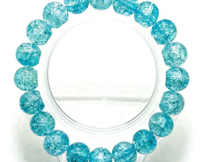 Crackle Quartz Handmade Cracked Crystal 10mm Polished Smooth Gemstone Bracelet (Aqua Green) - PGB239L