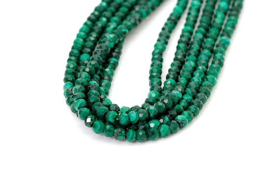 Natural Malachite, Greem Malachite Faceted Rondelle 3mm x 4mm Malachite Gemstone Beads - RDF74