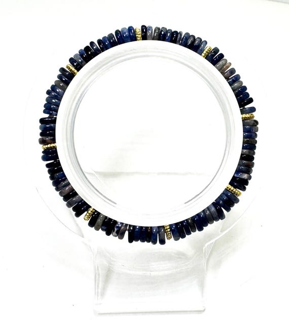 Blue Sodalite Stretch Bracelet – 6mm Beads, 6.5" – Gold Spacer Accents – Wisdom • Clarity • Communication - PGB8R36
