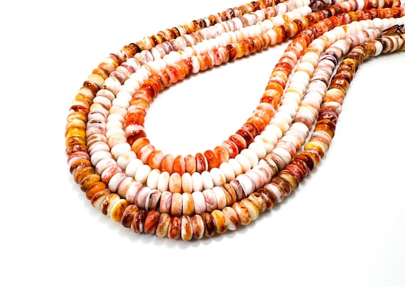 AAA Natural Red Orange Purple Spiny Oyster Rondelle Coin Polished 8mm Beads - PG263A