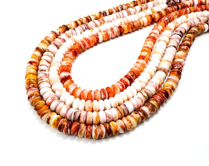 AAA Natural Red Orange Purple Spiny Oyster Rondelle Coin Polished 8mm Beads - PG263A