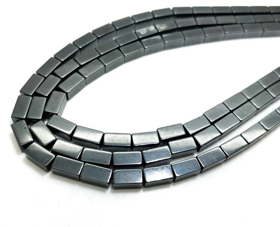 Gun Metal Hematite Beads, Grey Smooth Rectangle Cube Cuboid Stick Gun Metal Hematite Gemstone Beads - PGS254