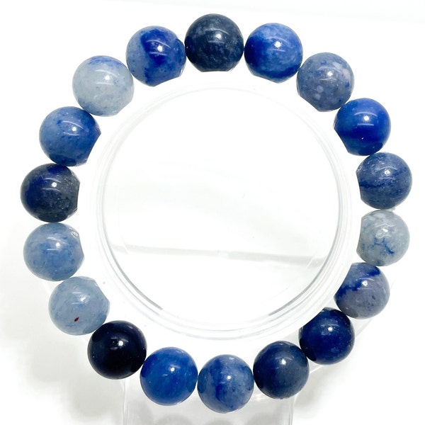 Blue Aventurine Bracelet, Smooth Polished Round Aventrine 4mm 8mm 10mm Bead Gemstone Handmade Stretch Beaded Bracelet - PGB27