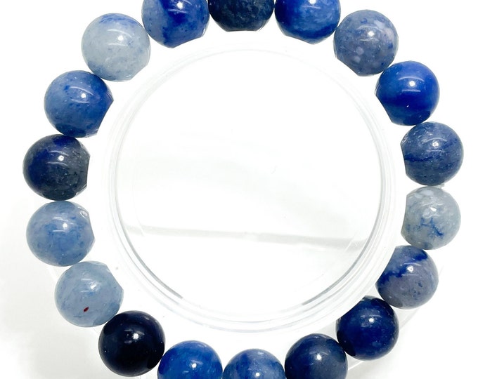 Blue Aventurine Bracelet, Smooth Polished Round Aventrine 4mm 8mm 10mm Bead Gemstone Handmade Stretch Beaded Bracelet - PGB27