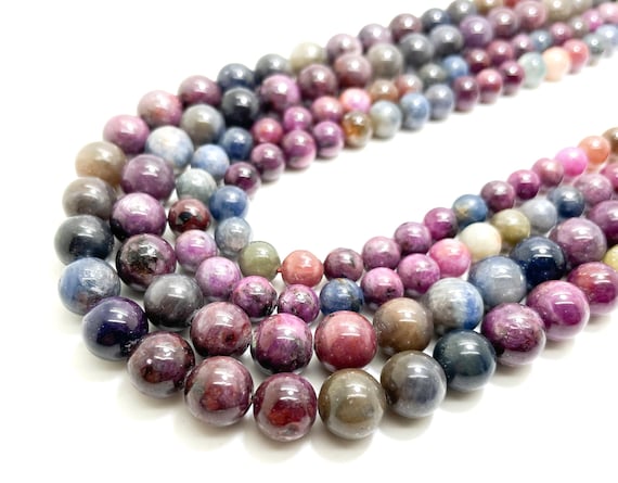 Genuine Sapphire Ruby Beads, High Quality AAA Multi Color Natural Sapphire Ruby Smooth Polished Round Gemstone Beads RN162A