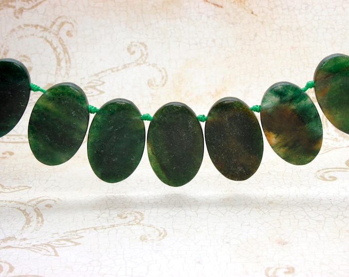 Jade Natural Flat Oval Smooth Gemstone Beads Loose Bead 22mm x 36mm - PGS79