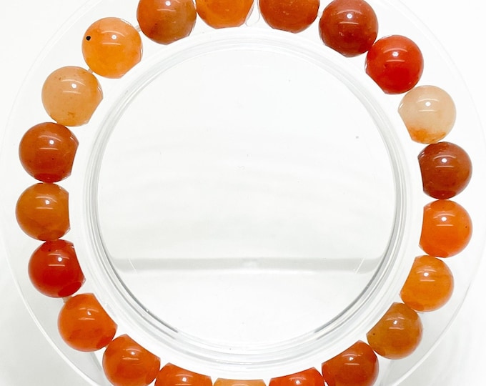 Smooth Orange Carnelian Agate Round Sphere Beads Size 6mm 8mm 10mm Gemstone Stretch Elastic Cord Bracelet PGB15