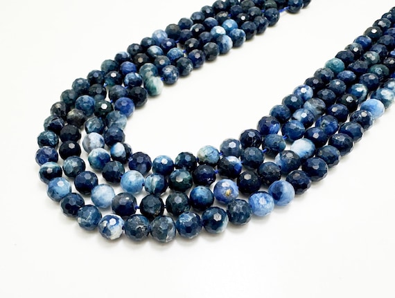 Natural Faceted Kyanite 6mm Beads – Blue & Gray Gemstone Strands for Jewelry Making - 15.5" - RNF105
