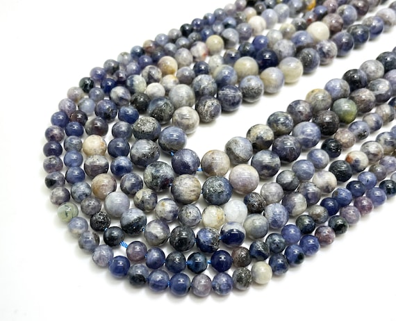 Natural Iolite Beads 6mm 6.5mm 7mm 8mm 10mm 11.5mm Round Gemstone Beads Blue Violet Cordierite Jewelry Making 15.5" Strand - RN141