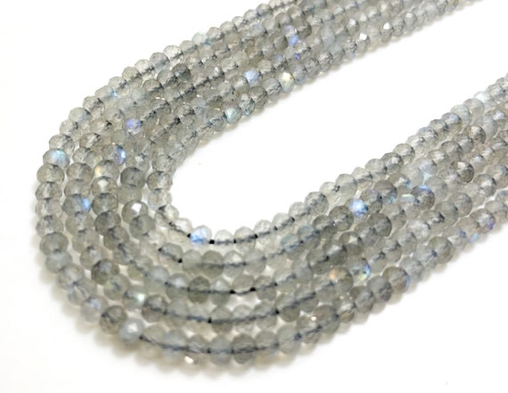 Natural Labradorite Beads, Translucent Gray Labradorite Faceted Rondelle 3mm x 4mm Gemstone Beads Stones - RDF108