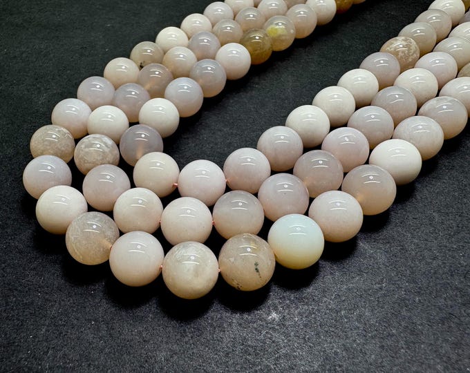 Natural Pink Chalcedony Beads | Round Smooth Gemstone Beads 8mm, 10mm, 12mm | Soft Blush Pink Chalcedony | Jewelry Making Supplies RN211