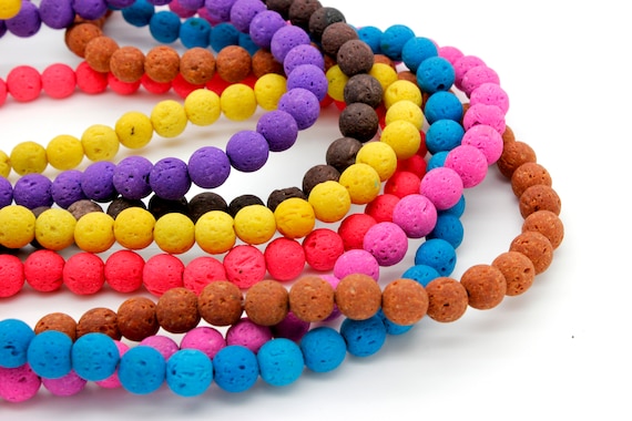 Lava Rock Beads, Mulit-Color Lava Round Sphere Gemstone 8mm Beads - Blue, Orange, Hot Pink, Brown, Camel, Yellow, Purple - RN111