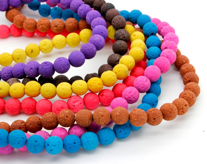 Lava Rock Beads, Mulit-Color Lava Round Sphere Gemstone 8mm Beads - Blue, Orange, Hot Pink, Brown, Camel, Yellow, Purple - RN111