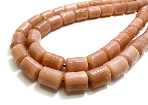 Natural Moonstone Beads, Genuine Peach Moonstone Polisehd Round Smooth Cylinder Tube Gemstone Beads - PGS30
