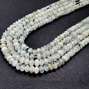 Natural Genuine Rainbow White Moonstone Faceted Rondelle Gemstone Stone Beads - RDF56