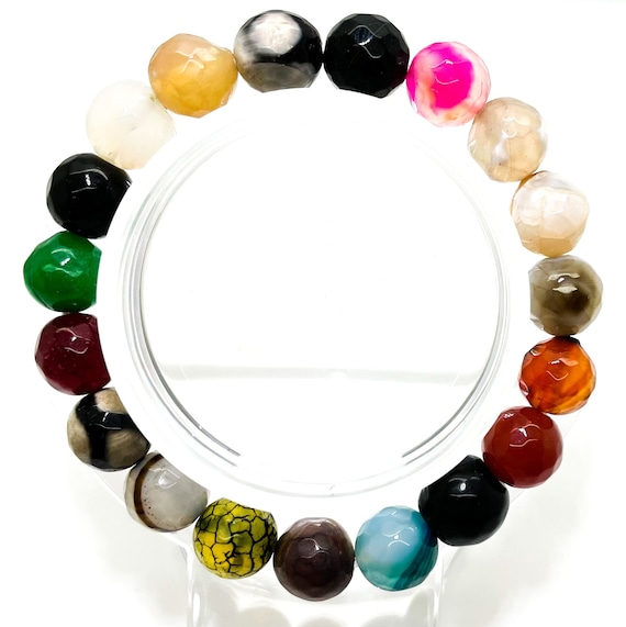 Mixed Natural Gemstone Faceted Round 6mm 8mm 10mm Gemstone Beads Stretch Elastic Cord Handmade Bracelet - PGB129