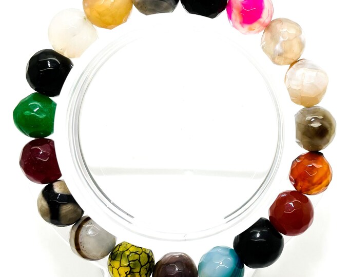Mixed Natural Gemstone Faceted Round 6mm 8mm 10mm Gemstone Beads Stretch Elastic Cord Handmade Bracelet - PGB129