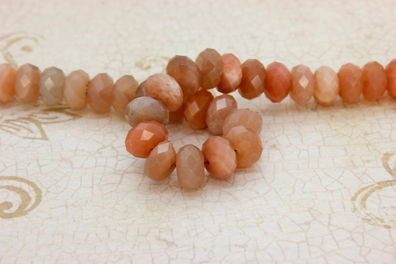 Natural Peach Moonstone, Peach Moonstone Faceted Rondelle Natural Gemstone Beads - RDF51