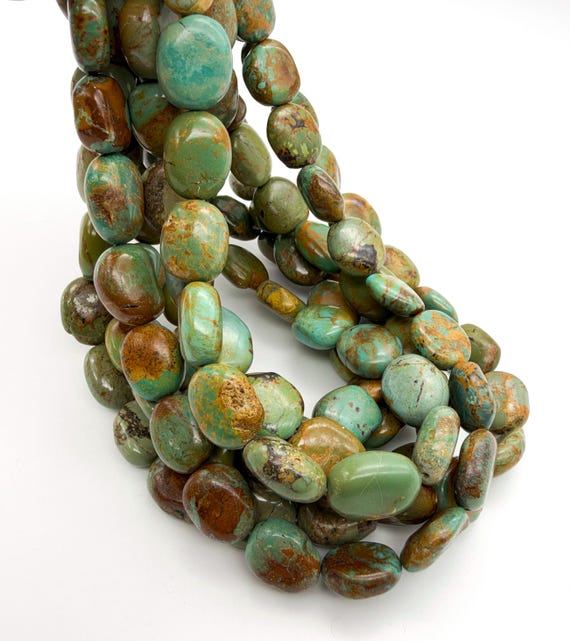 Natural Hubei Turquoise Beads Freeform Oval Nugget Pebble Green Blue Brown Matrix Untreated Gemstone 13x17mm for Jewelry Making WHTQ20