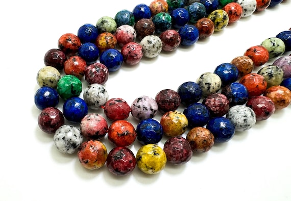 Multi Color Rainbow Jasper Faceted Round 10mm Gemstone Jewelry Making Beads - RNF131I