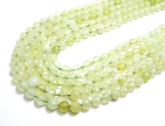 Natural Green Prehnite Faceted Round 6mm Gemstone Beads - RNF130C