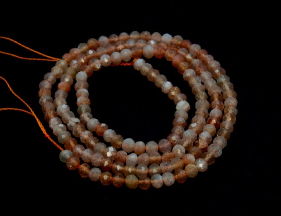Natural AAA Orange Fire Sunstone Sun Stone Round Faceted Ball Sphere Gemstone Loose Bead Beads 2mm - RNF43