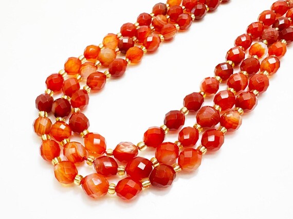Natural Fire Agate Faceted Oval Beads 6x8mm – Polished Brown Gemstone Strand 14.5" – Jewelry Making Supplies - PGS323