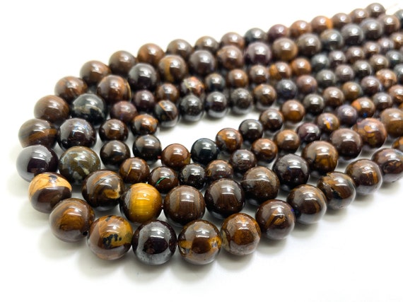 Natural Australia Brown Boulder Opal Polished Smooth Round 5mm 6mm 8mm 10mm 12mm Gemstone Beads - RN150
